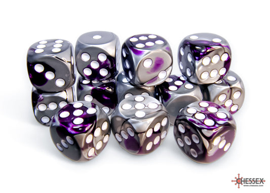 Accessoires - Chessex Dice Set Gemini - Purple / Steel / White (D6 - 12 stuks)