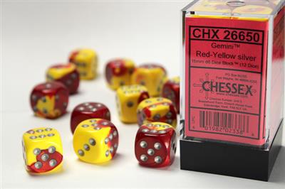 Accessoires - Chessex Dice Set Gemini - Red / Yellow / Silver (D6 - 12 stuks)