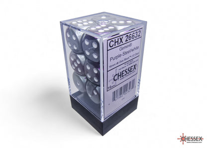 Accessoires - Chessex Dice Set Gemini - Purple / Steel / White (D6 - 12 stuks)