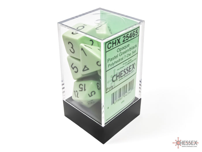 Accessoires - Chessex Dice Set Opaque Poly Pastel - Green / Black (7 dice set)