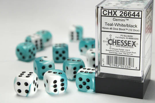 Accessoires - Chessex Dice Set Gemini - White / Teal / Black (D6 - 12 stuks)